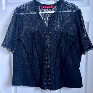 Y2K MXM Top Blouse Gothic Black 1X XL Women Lace whimsygoth corset style shirt